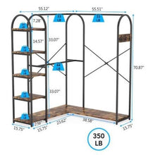 Load image into Gallery viewer, Corner L-Shaped Garment Rack with Clothing Hanging Rods and Storage Shelves