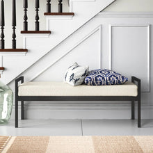 Load image into Gallery viewer, Modern Industrial Bed Bench with Black Metal Frame and Cream Upholstered Cushion