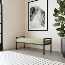 Load image into Gallery viewer, Modern Industrial Bed Bench with Black Metal Frame and Sage Green Velvet Cushion