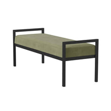 Load image into Gallery viewer, Modern Industrial Bed Bench with Black Metal Frame and Sage Green Velvet Cushion