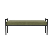 Load image into Gallery viewer, Modern Industrial Bed Bench with Black Metal Frame and Sage Green Velvet Cushion