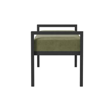 Load image into Gallery viewer, Modern Industrial Bed Bench with Black Metal Frame and Sage Green Velvet Cushion