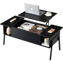 Load image into Gallery viewer, Modern Lift-Top Coffee Table Laptop Desk with Storage Shelf in Black Wood Finish