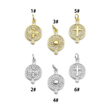 Load image into Gallery viewer, Clear CZ Gold Sun Cross Bee On Round Coin Charm, Sku#LX252