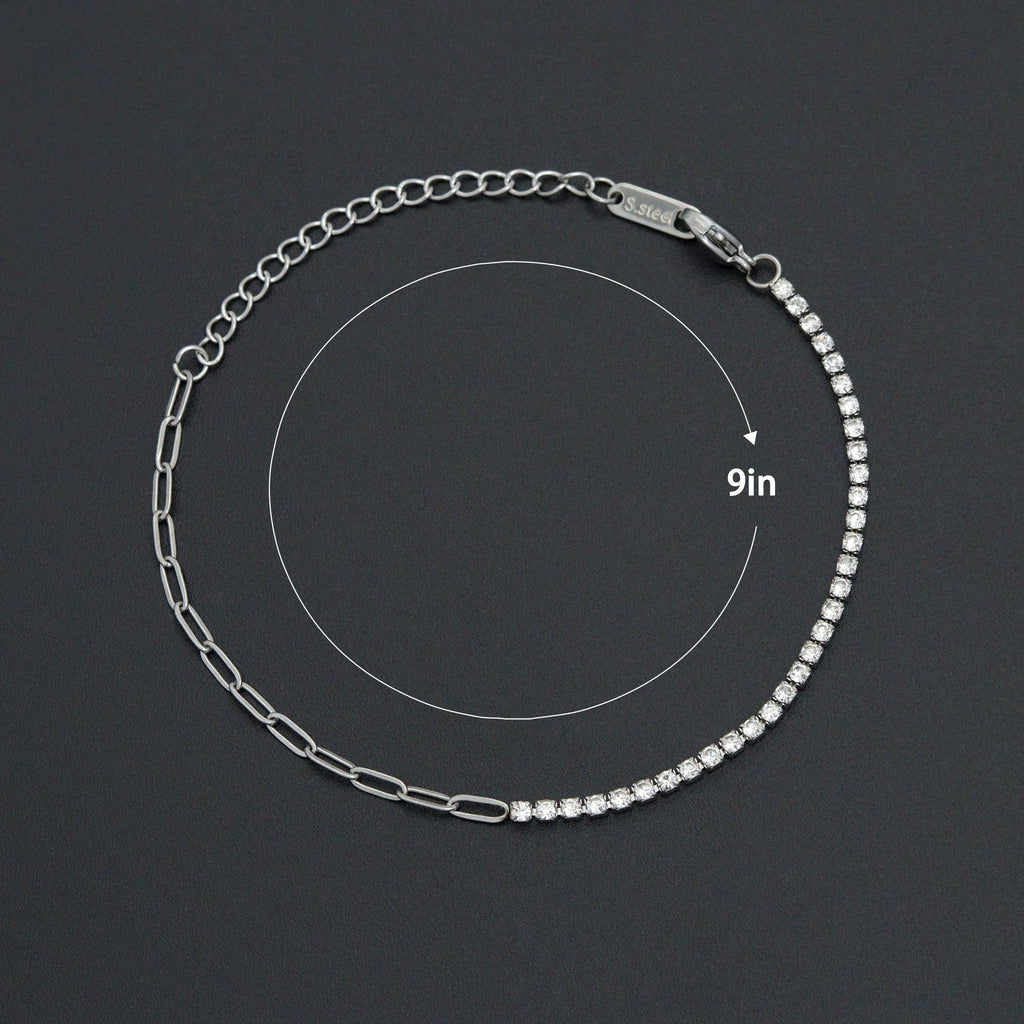 Silver Dainty Paperclip Tennis Chain Bracelet, Sku#LX960