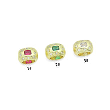 Load image into Gallery viewer, Pink Green CZ Gold Large Hole Oval Spacer Beads Charm Pendant, Sku#LX967