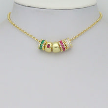 Load image into Gallery viewer, Clear Pink Green CZ Oval Shape Spacer Tube Beads, Charm Pendant for Necklace, Sku#LX973
