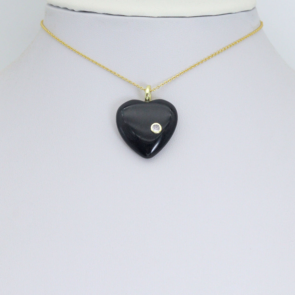 Natural Gemstone Heart Stone Pendant with CZ, Sku#LY33