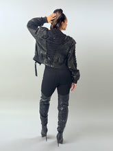 Load image into Gallery viewer, Lace Up Leather Bomber Jacket