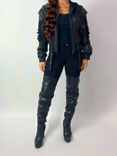 Load image into Gallery viewer, Lace Up Leather Bomber Jacket