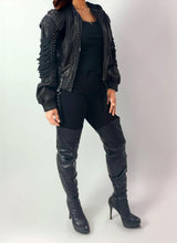 Load image into Gallery viewer, Lace Up Leather Bomber Jacket