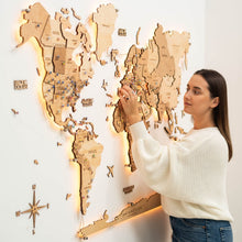 Load image into Gallery viewer, 3D LED Wooden World Map 3.0 Gold