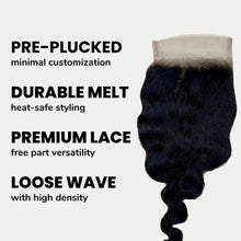 Load image into Gallery viewer, Loose Wave 4x4 Transparent Lace Human Hair Closure