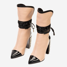 Load image into Gallery viewer, The Lucca Nude &amp; Black Leather Mid Calf High Heel Women Boot Limited Edition