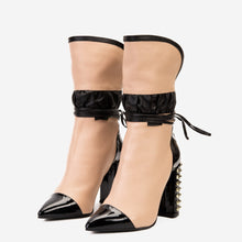 Load image into Gallery viewer, The Lucca Nude &amp; Black Leather Mid Calf High Heel Women Boot Limited Edition