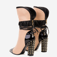 Load image into Gallery viewer, The Lucca Nude &amp; Black Leather Mid Calf High Heel Women Boot Limited Edition