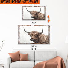 Load image into Gallery viewer, Upgrade Your 24x16 Inches 'Natural Rustic Highland Cow' Canvas To 36x24 Inches