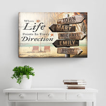 Load image into Gallery viewer, Where Life Points In Every Direction Beach Family Names Sign