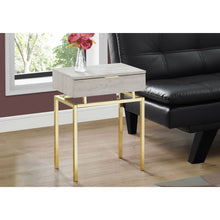 Load image into Gallery viewer, 24in Modern End Table 1 Drawer Nightstand Beige Marble Gold Legs