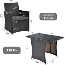 Load image into Gallery viewer, 3-Piece Outdoor Patio Furniture Bistro Dining Set in Brown Grey PE Rattan