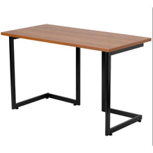 Load image into Gallery viewer, Modern Black Metal Frame Computer Desk with Cherry Wood Finish Top