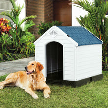 Load image into Gallery viewer, Medium size Dog House Outdoor White Blue Plastic with Elevated Floor