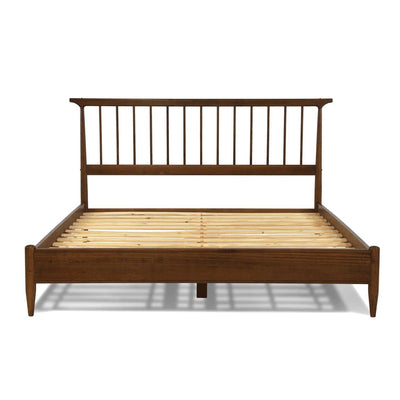 Queen Size Hardwood Mid Century Platform Bed Frame with Headboard in Walnut