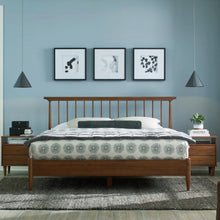 Load image into Gallery viewer, Queen Size Hardwood Mid Century Platform Bed Frame with Headboard in Walnut