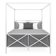 Load image into Gallery viewer, Queen size Modern Industrial Style White Metal Canopy Bed Frame