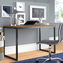 Load image into Gallery viewer, Modern Home Office Desk with Black Metal Frame and Brown Wood Top