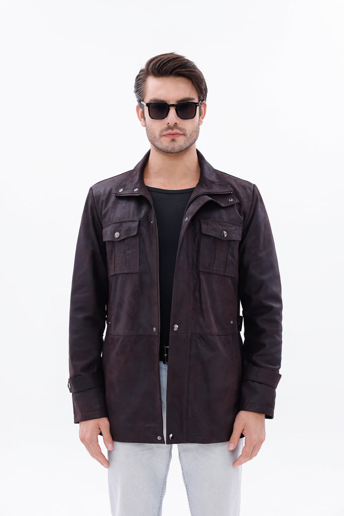 The Cremona Deep Brown Suede Leather Men Jacket