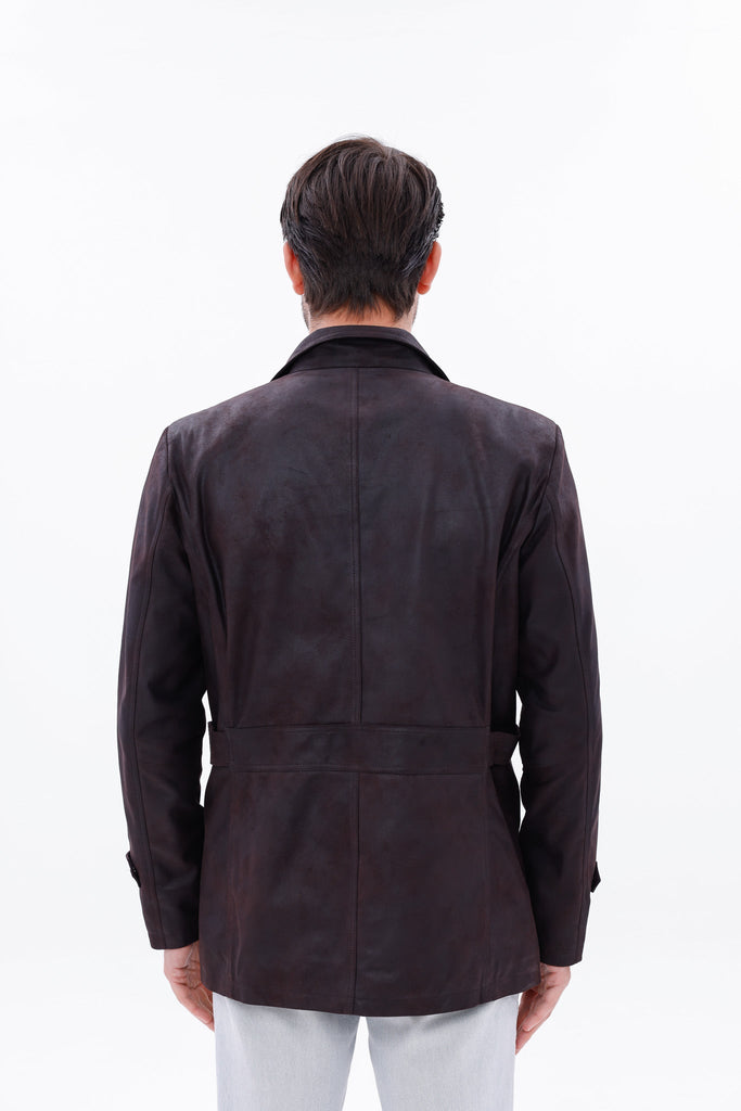 The Cremona Deep Brown Suede Leather Men Jacket