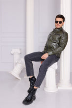 Load image into Gallery viewer, The Argento Green Leather Jacket