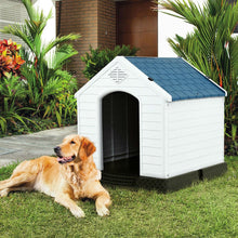 Load image into Gallery viewer, Medium size Outdoor Heavy Duty Blue and White Plastic Dog House
