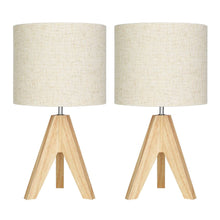 Load image into Gallery viewer, Set of 2 - Solid Wood Tripod Table Lamp with Beige Linen Drum Shade