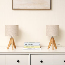 Load image into Gallery viewer, Set of 2 - Solid Wood Tripod Table Lamp with Beige Linen Drum Shade