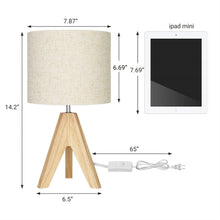 Load image into Gallery viewer, Set of 2 - Solid Wood Tripod Table Lamp with Beige Linen Drum Shade