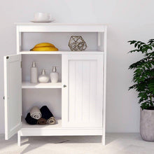 Load image into Gallery viewer, 2-Door Bathroom Linen Cabinet with Storage Shelf in White Wood Finish