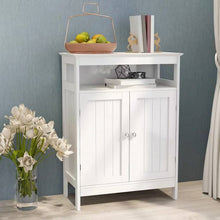 Load image into Gallery viewer, 2-Door Bathroom Linen Cabinet with Storage Shelf in White Wood Finish