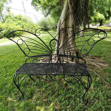 Load image into Gallery viewer, Modern Outdoor Butterfly Garden Bench in Black Metal Finish