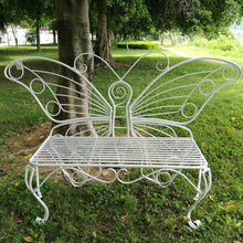 Load image into Gallery viewer, Modern Outdoor Butterfly Garden Bench in White Metal Finish