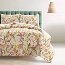 Load image into Gallery viewer, King size 3 Piece Peacock Birds Floral Lightweight Polyester Quilt Set Tan
