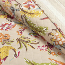 Load image into Gallery viewer, King size 3 Piece Peacock Birds Floral Lightweight Polyester Quilt Set Tan