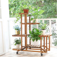 Load image into Gallery viewer, 6-Shelf Portable Wooden Flower Pot Plant Stand with Locking Wheels