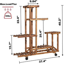 Load image into Gallery viewer, 6-Shelf Portable Wooden Flower Pot Plant Stand with Locking Wheels