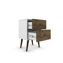 Load image into Gallery viewer, Modern Mid-Century Side Table Nighstand in White and Wood Finish