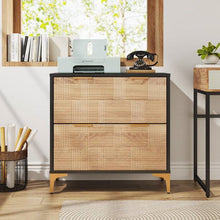 Load image into Gallery viewer, Retro Natural/Black with Gold Handles/Legs 2 Drawer Filing Cabinet Printer Stand