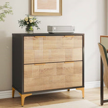 Load image into Gallery viewer, Retro Natural/Black with Gold Handles/Legs 2 Drawer Filing Cabinet Printer Stand