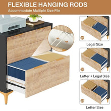 Load image into Gallery viewer, Retro Natural/Black with Gold Handles/Legs 2 Drawer Filing Cabinet Printer Stand