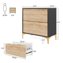 Load image into Gallery viewer, Retro Natural/Black with Gold Handles/Legs 2 Drawer Filing Cabinet Printer Stand